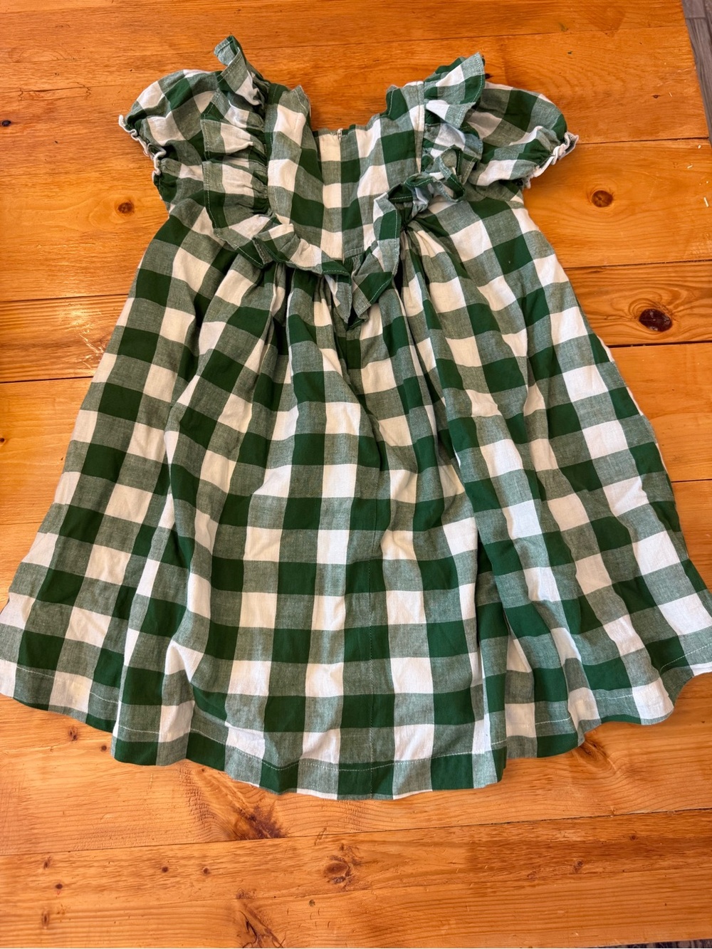 Pink Chicken Green and White Gingham Ruffle-Sleeve Dress